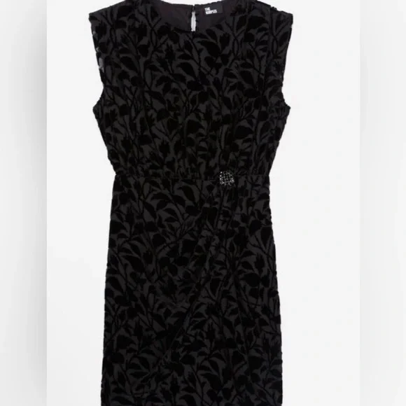 NWT The Kooples  Black Devoré Velvet Burnout Short Dress Gathered pattern Fr 0 - Picture 3 of 7